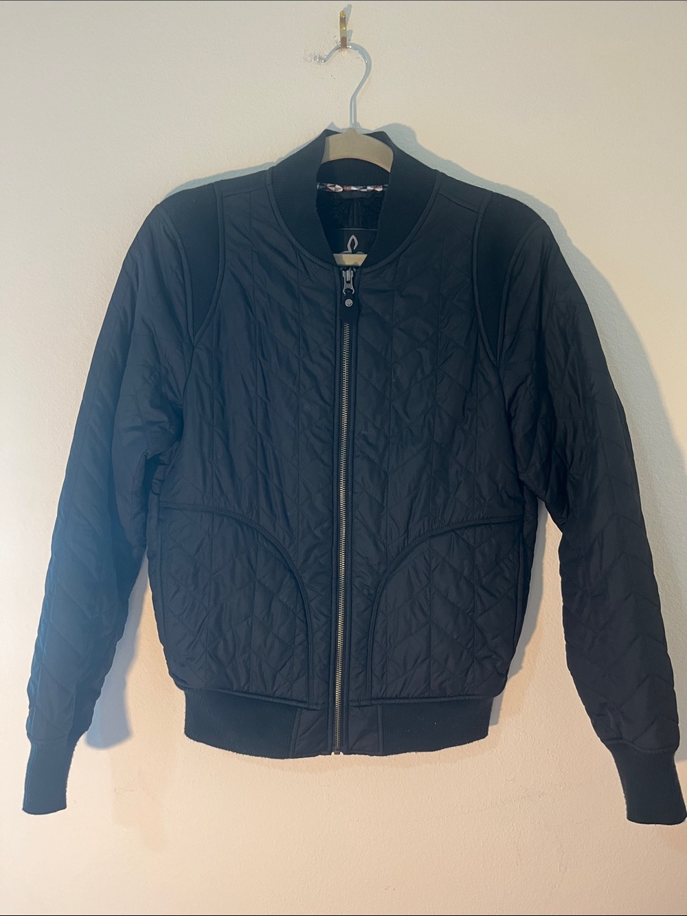 Prana Black Quilted Bomber Jacket